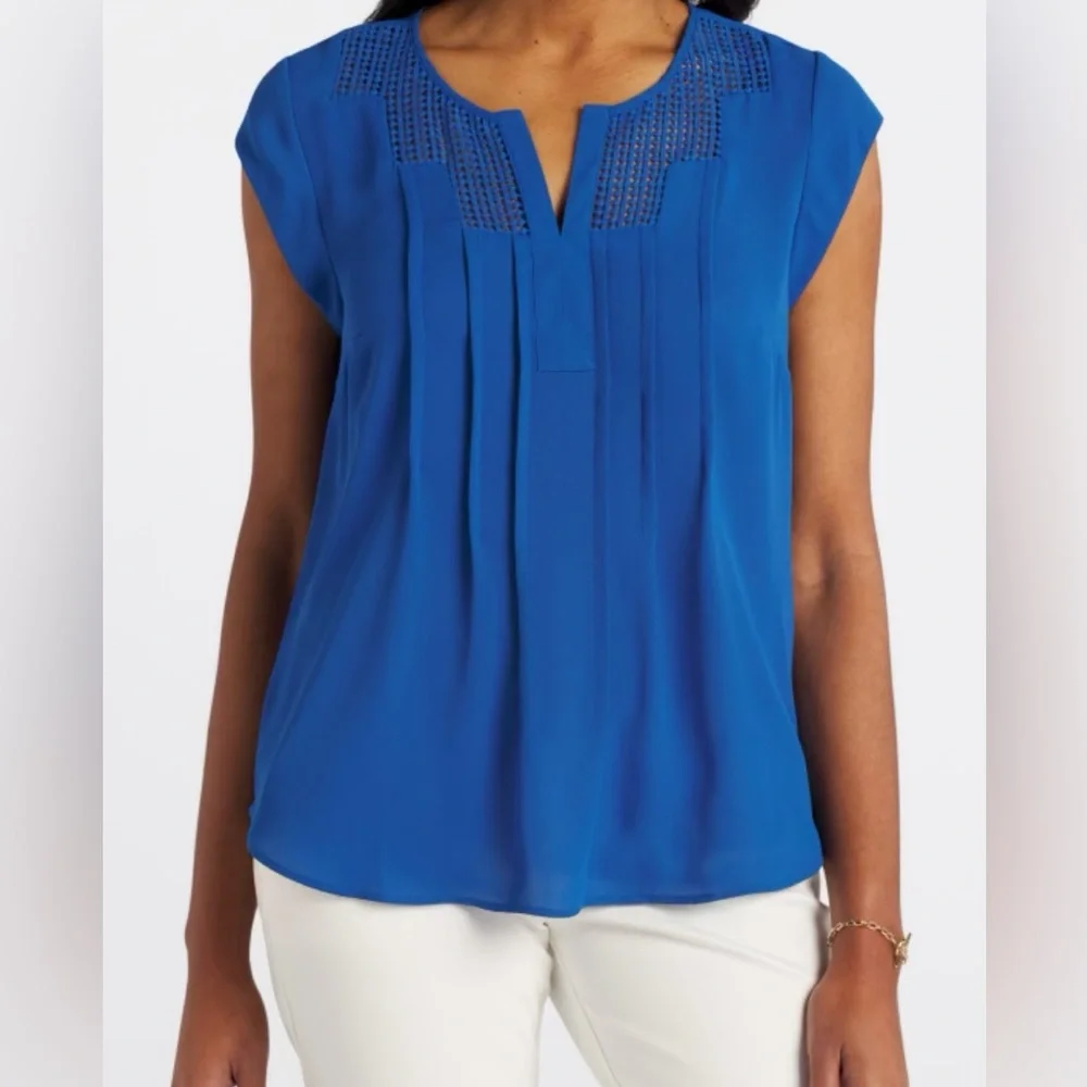 Daniel Rainn Estefany Lace Detail Split Neck Blouse XL Cobalt - Picture 1 of 5